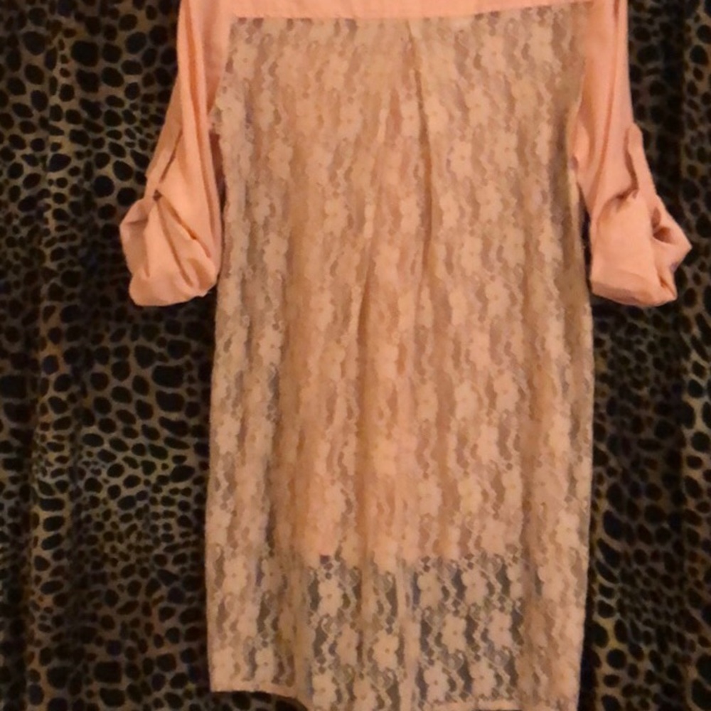 High low button down lace blouse